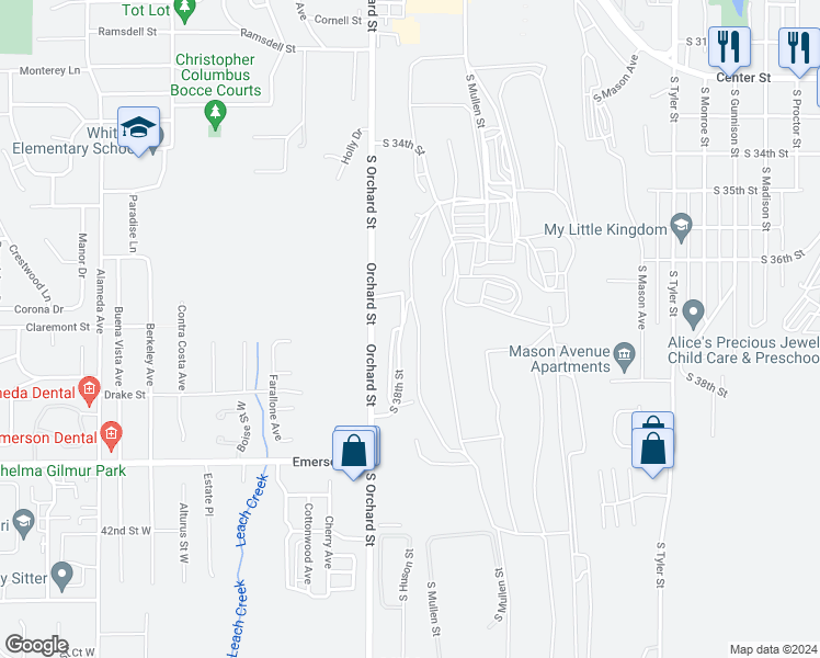 map of restaurants, bars, coffee shops, grocery stores, and more near 3731 South Orchard Street in Tacoma