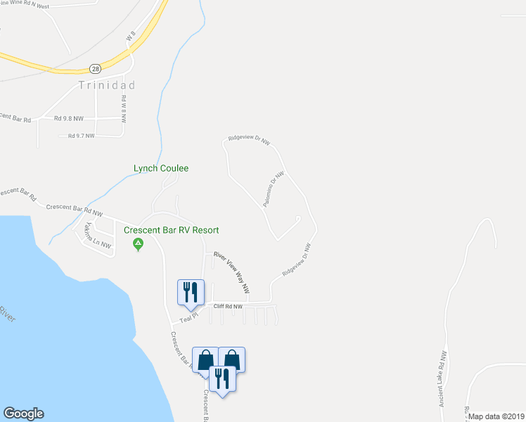 map of restaurants, bars, coffee shops, grocery stores, and more near Ridgeview Drive Northwest in Quincy