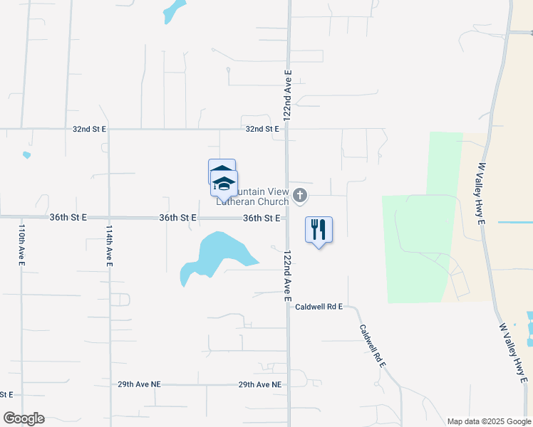 map of restaurants, bars, coffee shops, grocery stores, and more near 12114 36th Street East in Edgewood
