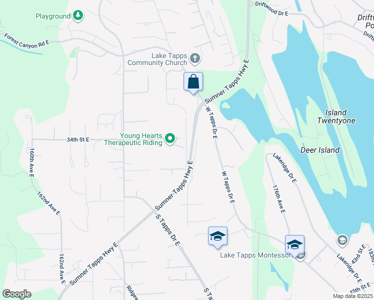 map of restaurants, bars, coffee shops, grocery stores, and more near 3415 169th Avenue Court East in Lake Tapps