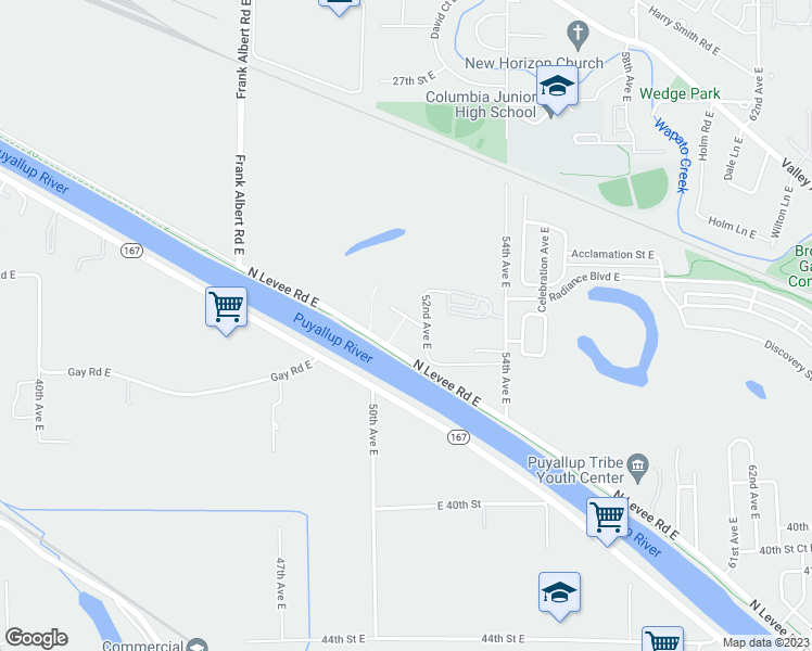 map of restaurants, bars, coffee shops, grocery stores, and more near 5104 35th Street East in Fife