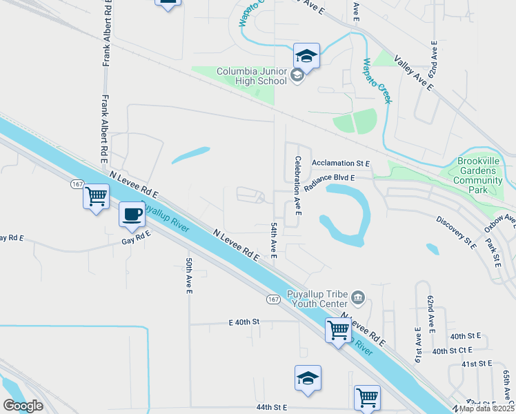 map of restaurants, bars, coffee shops, grocery stores, and more near 5313 35th Street East in Fife