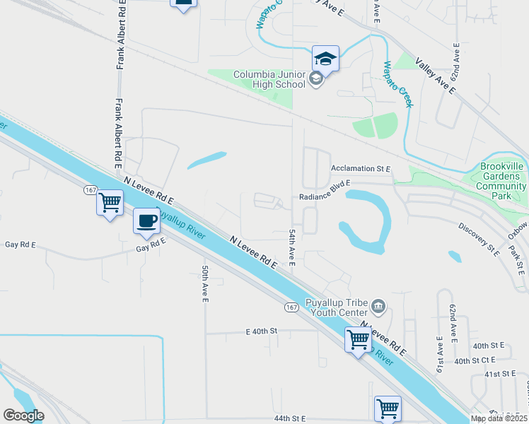 map of restaurants, bars, coffee shops, grocery stores, and more near 5313 35th Street East in Fife