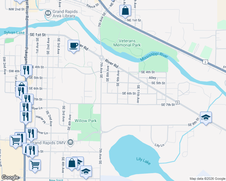 map of restaurants, bars, coffee shops, grocery stores, and more near 817 Southeast 6th Street in Grand Rapids
