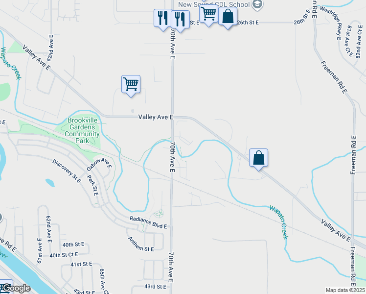 map of restaurants, bars, coffee shops, grocery stores, and more near 3411 70th Avenue East in Fife