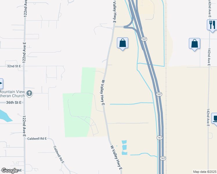 map of restaurants, bars, coffee shops, grocery stores, and more near 3401 West Valley Highway East in Sumner