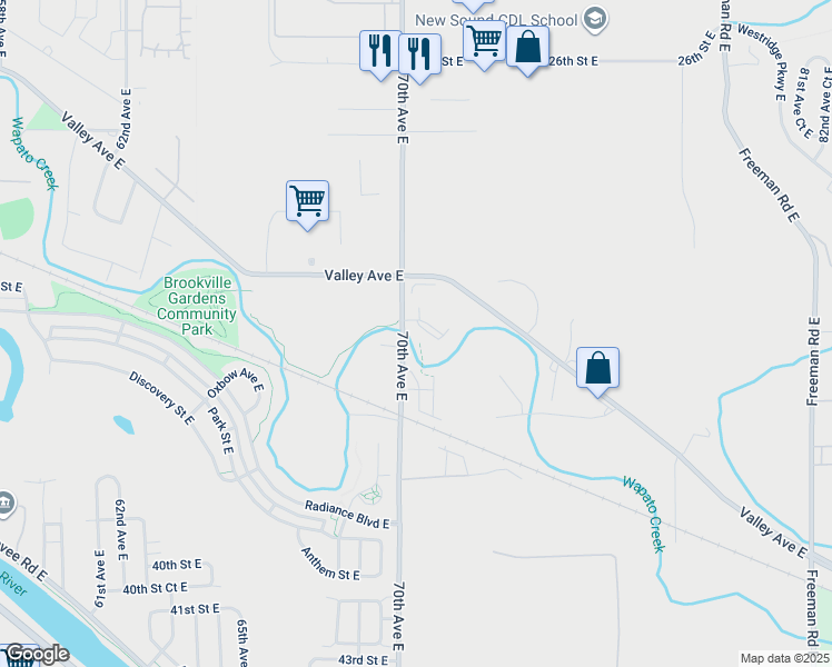 map of restaurants, bars, coffee shops, grocery stores, and more near 3411 70th Avenue East in Fife