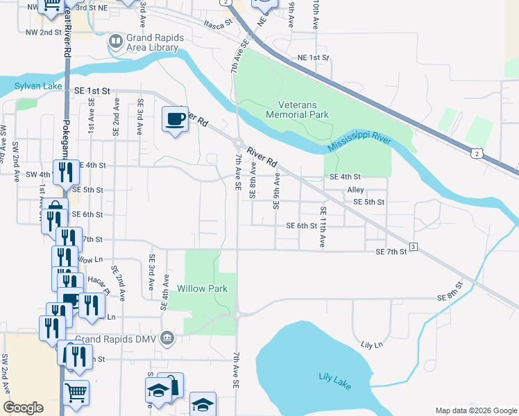 map of restaurants, bars, coffee shops, grocery stores, and more near 817 Southeast 6th Street in Grand Rapids