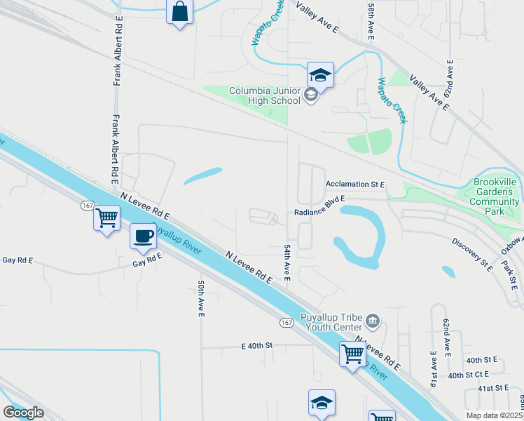 map of restaurants, bars, coffee shops, grocery stores, and more near 5221 35th Street East in Fife