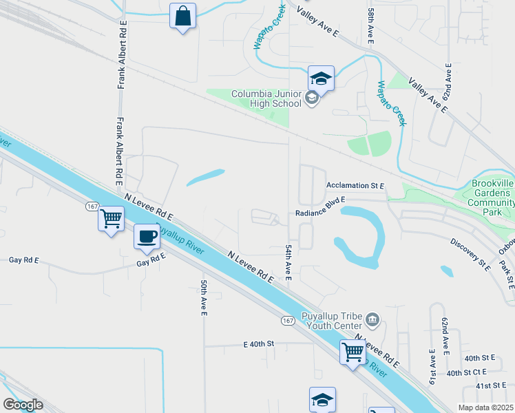 map of restaurants, bars, coffee shops, grocery stores, and more near 3463 52nd Avenue Court East in Fife