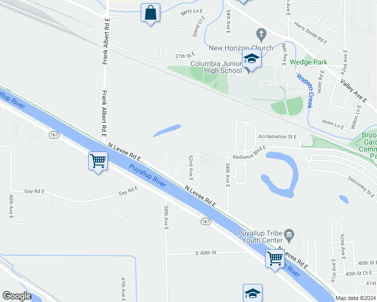 map of restaurants, bars, coffee shops, grocery stores, and more near 3354 52nd Avenue East in Tacoma