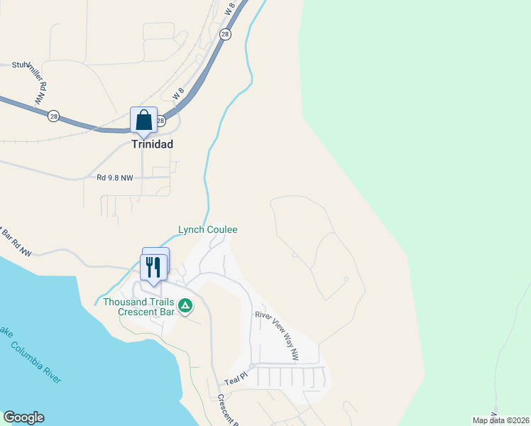 map of restaurants, bars, coffee shops, grocery stores, and more near 9349 Canyon Drive Northwest in Quincy
