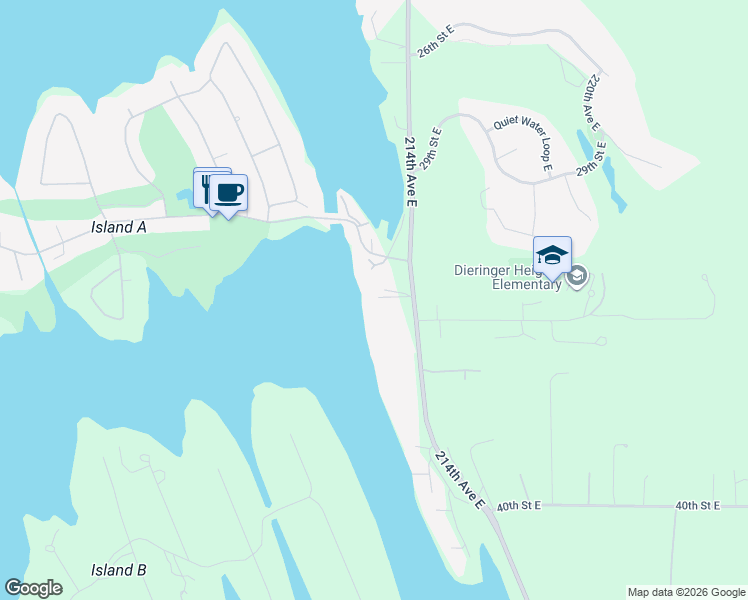 map of restaurants, bars, coffee shops, grocery stores, and more near 3310 214th Avenue East in Bonney Lake