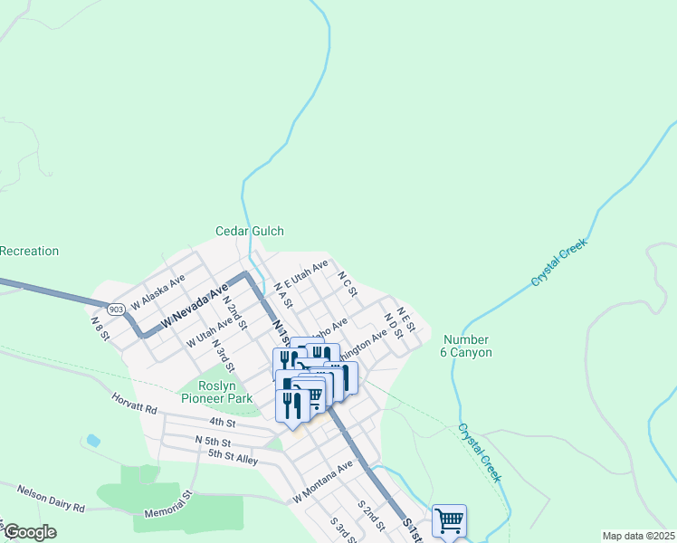 map of restaurants, bars, coffee shops, grocery stores, and more near 308 East Utah Avenue in Roslyn