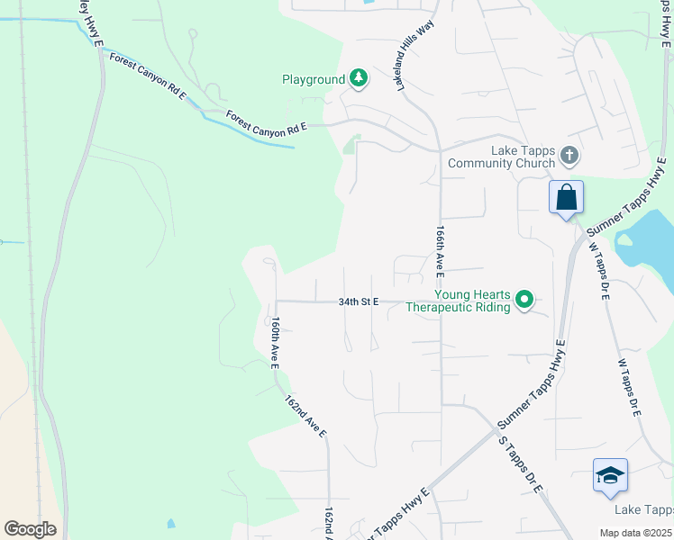 map of restaurants, bars, coffee shops, grocery stores, and more near 3214 162nd Avenue Court East in Sumner