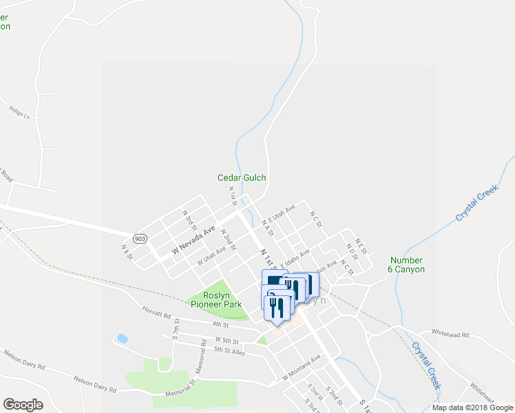 map of restaurants, bars, coffee shops, grocery stores, and more near 509 North A Street in Roslyn