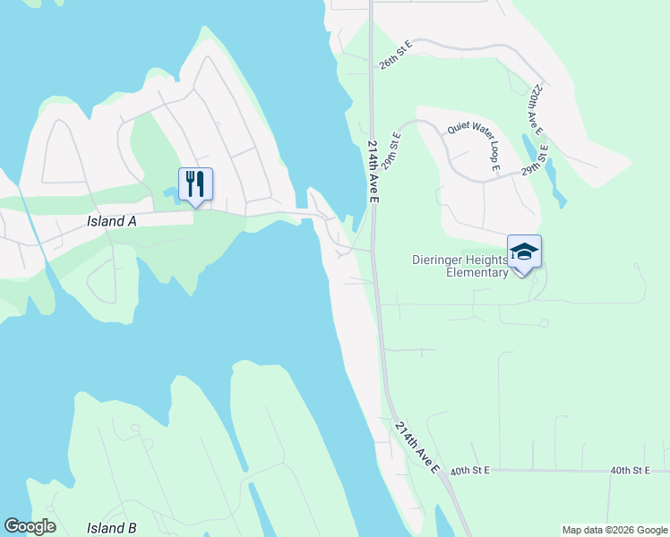 map of restaurants, bars, coffee shops, grocery stores, and more near 3310 214th Ave Ct E in Bonney Lake