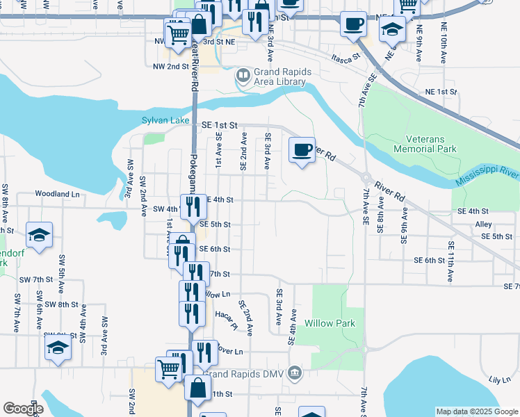 map of restaurants, bars, coffee shops, grocery stores, and more near 200 Southeast 4th Street in Grand Rapids