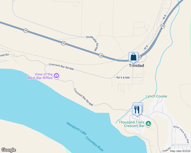 map of restaurants, bars, coffee shops, grocery stores, and more near 1091 Crescent Bar Road in Quincy