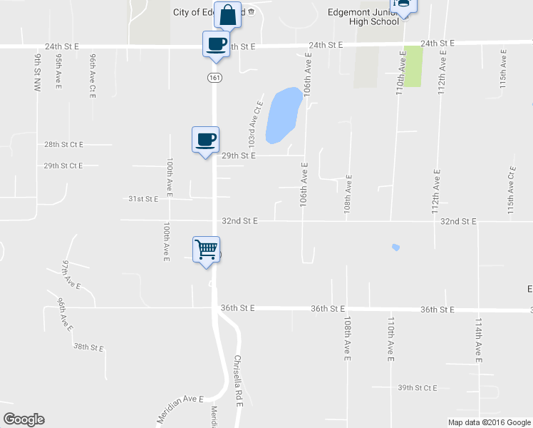 map of restaurants, bars, coffee shops, grocery stores, and more near 10403 32nd Street East in Edgewood