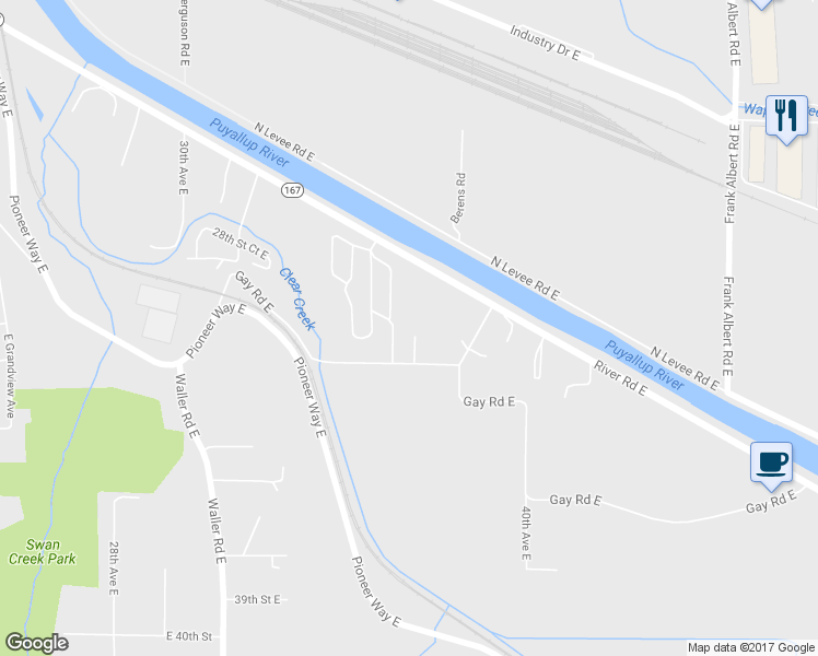 map of restaurants, bars, coffee shops, grocery stores, and more near 3102 36th Avenue Court East in Tacoma
