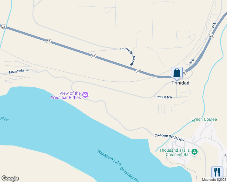 map of restaurants, bars, coffee shops, grocery stores, and more near Crescent Bar Road in Quincy