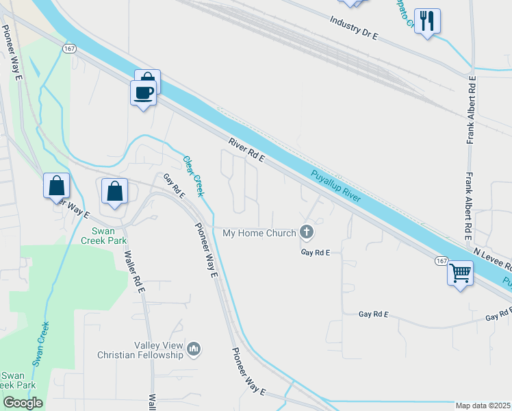 map of restaurants, bars, coffee shops, grocery stores, and more near 3102 36th Avenue Court East in Tacoma