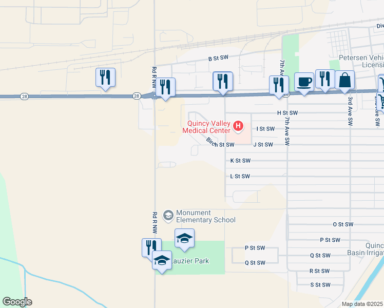 map of restaurants, bars, coffee shops, grocery stores, and more near 900 13th Avenue Southwest in Quincy