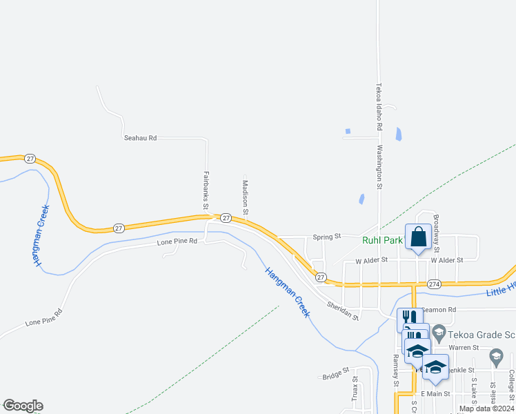 map of restaurants, bars, coffee shops, grocery stores, and more near 540 Madison Street in Tekoa