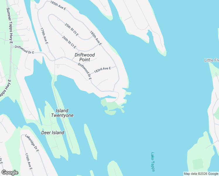 map of restaurants, bars, coffee shops, grocery stores, and more near 18425 Driftwood Drive East in Lake Tapps