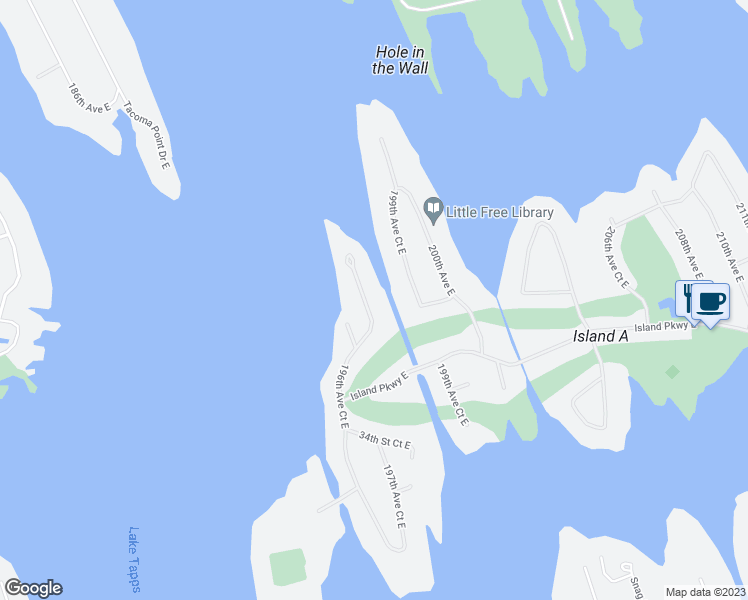 map of restaurants, bars, coffee shops, grocery stores, and more near 2925 196th Avenue Court East in Lake Tapps