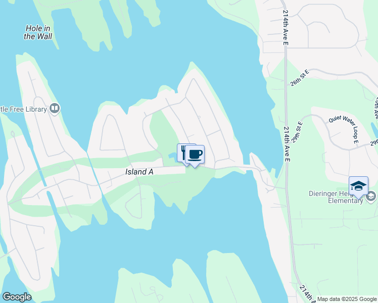 map of restaurants, bars, coffee shops, grocery stores, and more near 2918 208th Avenue East in Lake Tapps