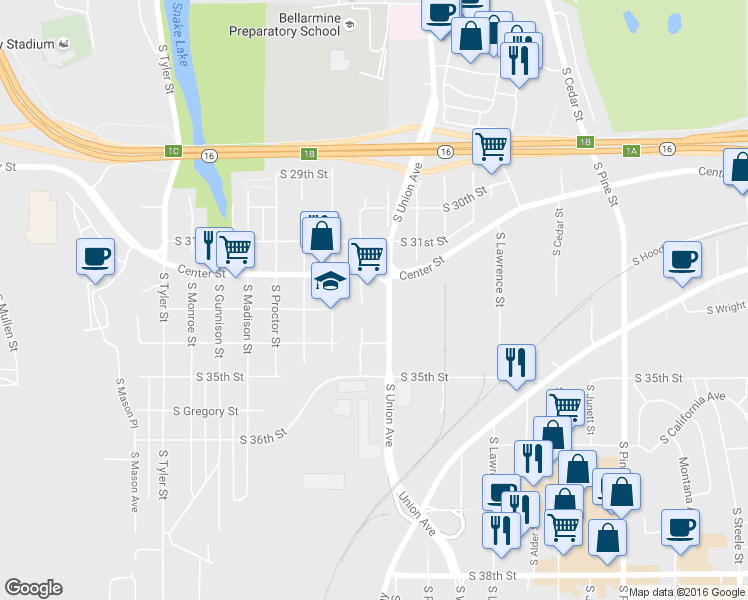 map of restaurants, bars, coffee shops, grocery stores, and more near 3228 South Union Avenue in Tacoma