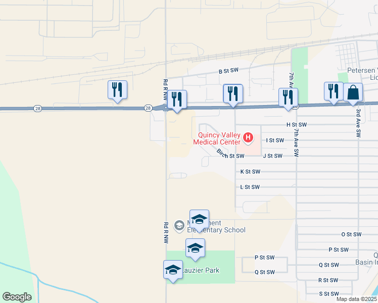 map of restaurants, bars, coffee shops, grocery stores, and more near 900 13th Avenue Southwest in Quincy