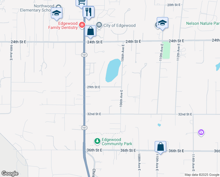 map of restaurants, bars, coffee shops, grocery stores, and more near 10414 29th Street East in Edgewood
