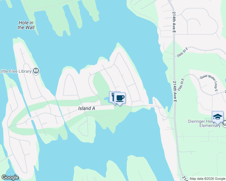 map of restaurants, bars, coffee shops, grocery stores, and more near 2918 208th Avenue East in Lake Tapps