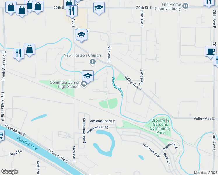 map of restaurants, bars, coffee shops, grocery stores, and more near 5713 58th Avenue East in Fife
