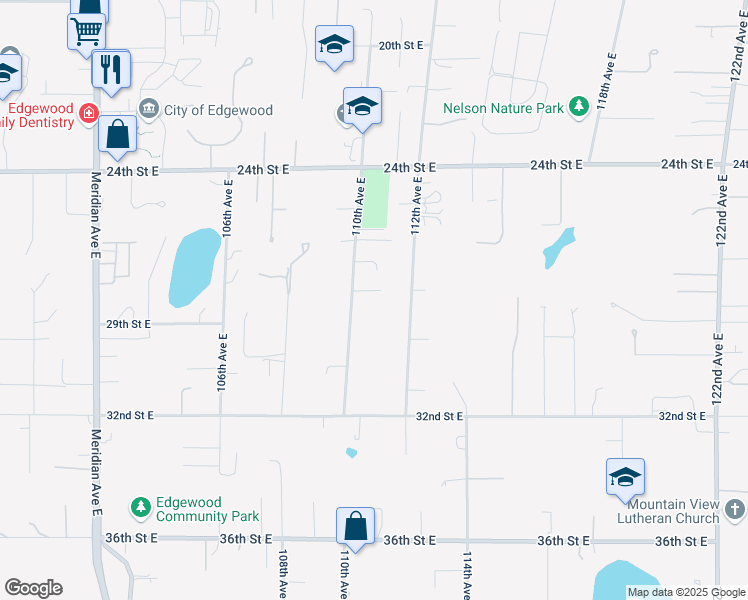 map of restaurants, bars, coffee shops, grocery stores, and more near 11022 28th Street East in Edgewood
