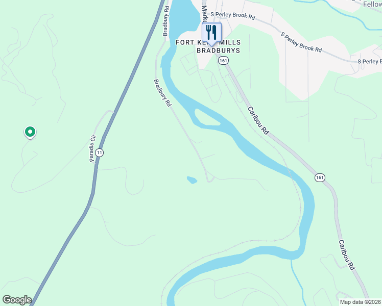 map of restaurants, bars, coffee shops, grocery stores, and more near 136 Bradbury Road in Fort Kent