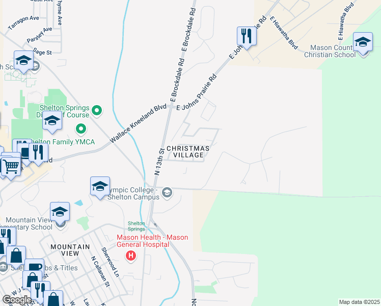 map of restaurants, bars, coffee shops, grocery stores, and more near 2650 North 13th Street in Shelton
