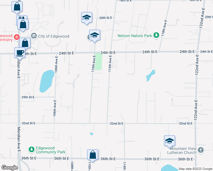 map of restaurants, bars, coffee shops, grocery stores, and more near 11027 28th Street East in Edgewood