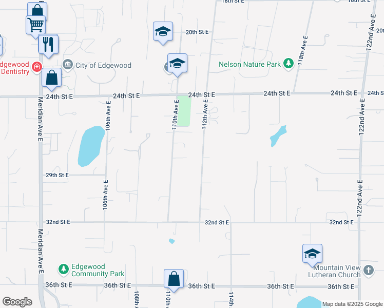 map of restaurants, bars, coffee shops, grocery stores, and more near 11027 28th Street East in Edgewood