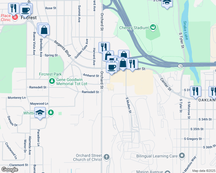 map of restaurants, bars, coffee shops, grocery stores, and more near 5002 South 30th Street in Tacoma