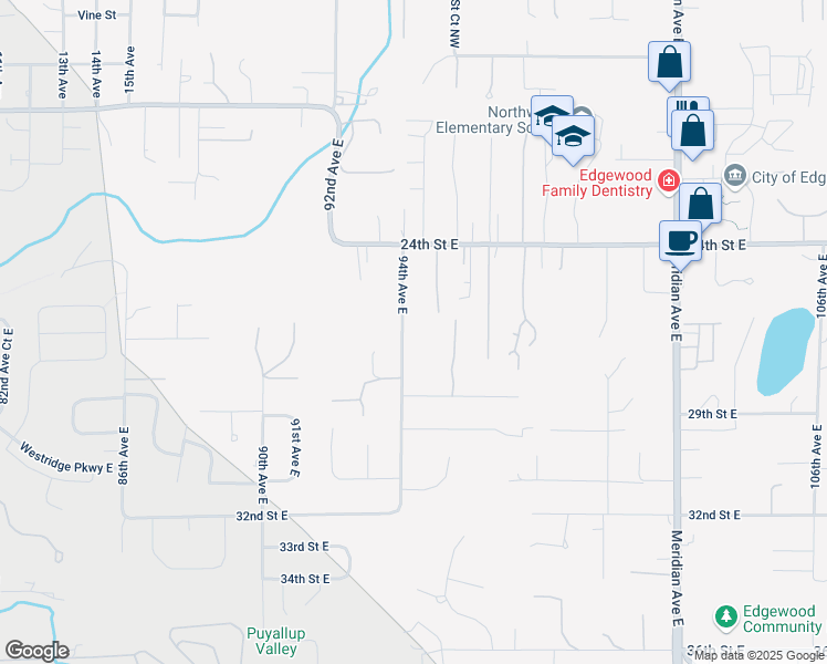 map of restaurants, bars, coffee shops, grocery stores, and more near 2613 94th Avenue East in Edgewood