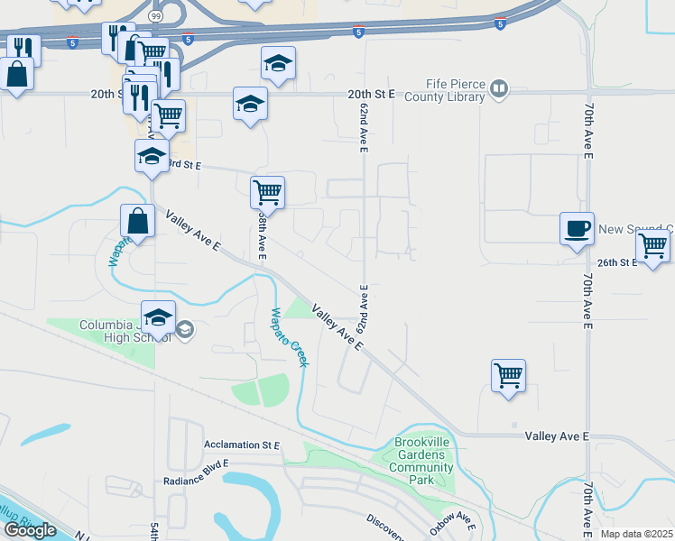 map of restaurants, bars, coffee shops, grocery stores, and more near 6007 Harry Smith Road East in Fife