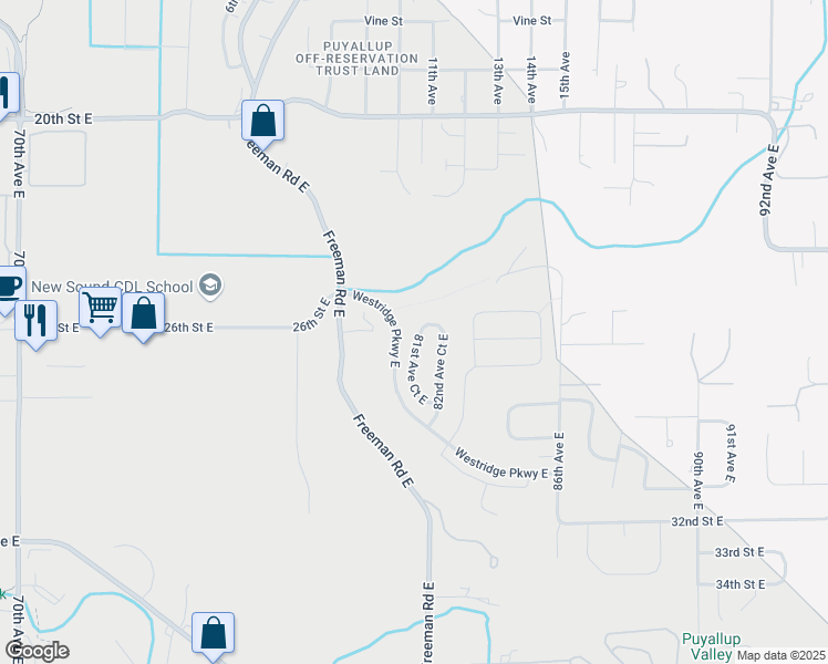 map of restaurants, bars, coffee shops, grocery stores, and more near 2661 81st Avenue Court East in Edgewood