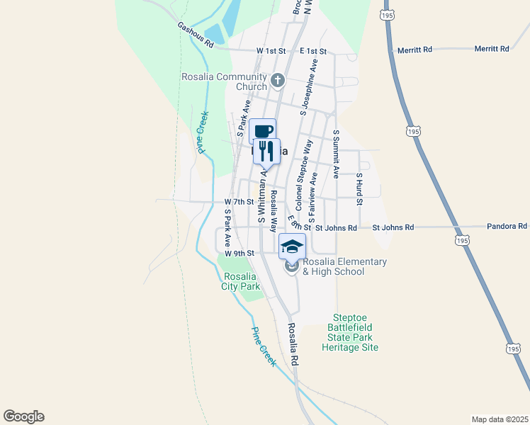 map of restaurants, bars, coffee shops, grocery stores, and more near 713 South Whitman Avenue in Rosalia