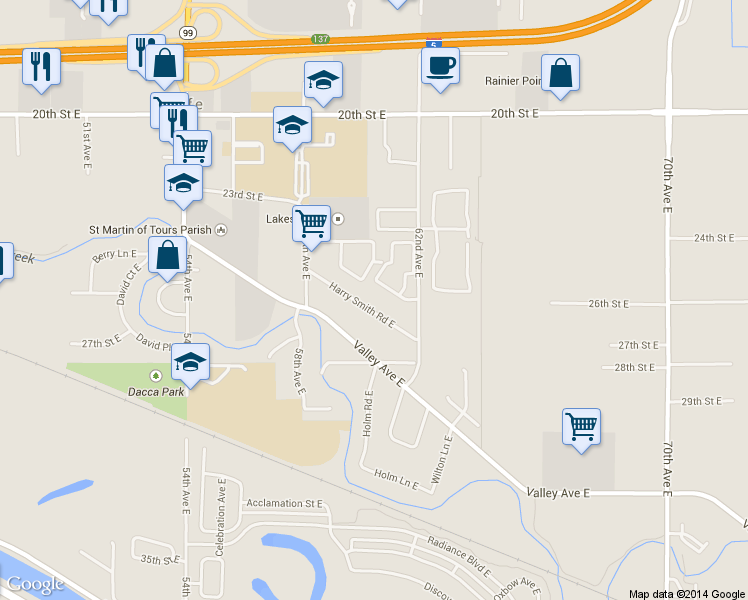 map of restaurants, bars, coffee shops, grocery stores, and more near 6007 Harry Smith Road East in Fife