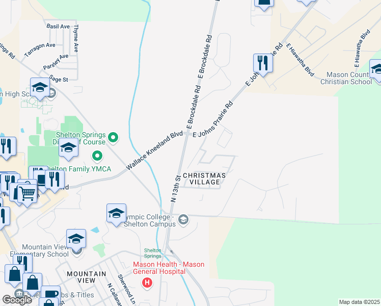 map of restaurants, bars, coffee shops, grocery stores, and more near 2650 North 13th Street in Shelton