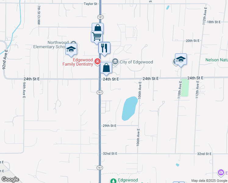 map of restaurants, bars, coffee shops, grocery stores, and more near 2506 103rd Avenue East in Edgewood